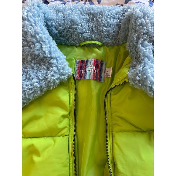 Urban Outfitters | Size L Duckie Faux Shearling Collar Puffer Jacket Lime Green - Picture 4 of 7